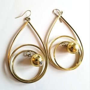 Big earrings oversized teardrop gold tone ball bead charm hook earwires